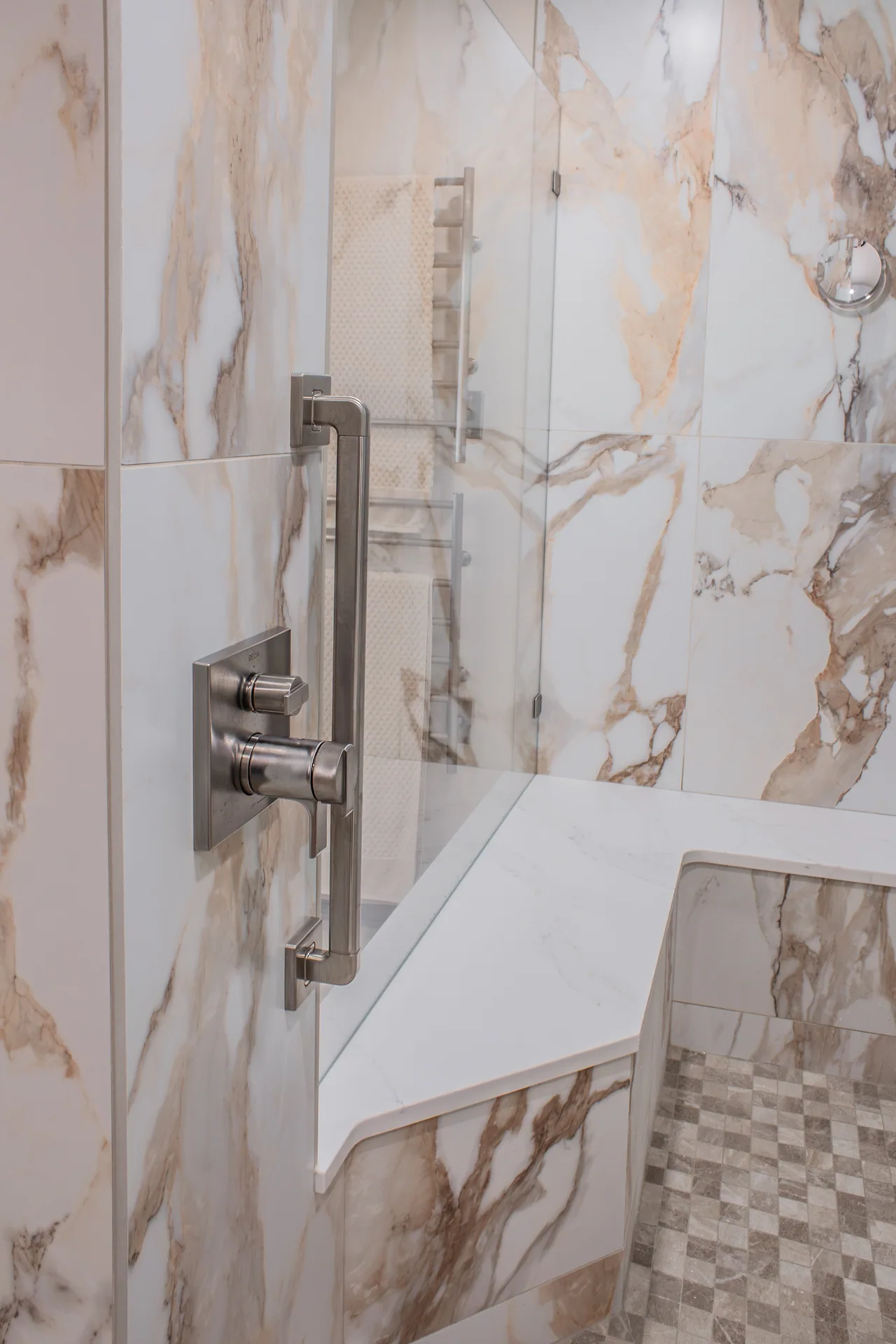 Shower fixtures and tiled wall detail