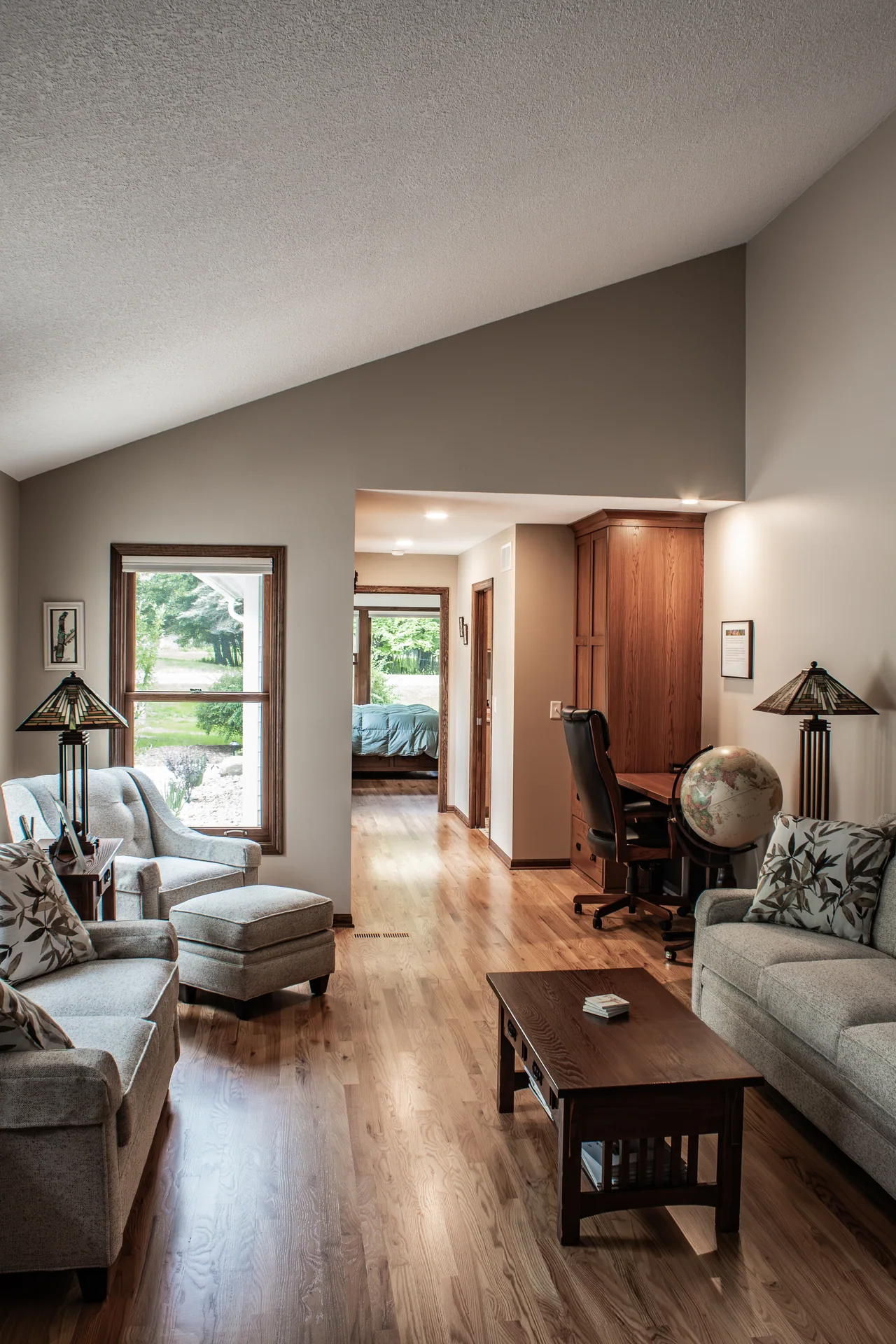 Living room and passage to the main-floor suite